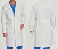 540MWH100CK Landau Men's 100% Cotton Lab Coat with Cloth Knot Buttons, White with ColumbiaDoctors Logo Left Chest, Name/Title/Dept. Right Chest